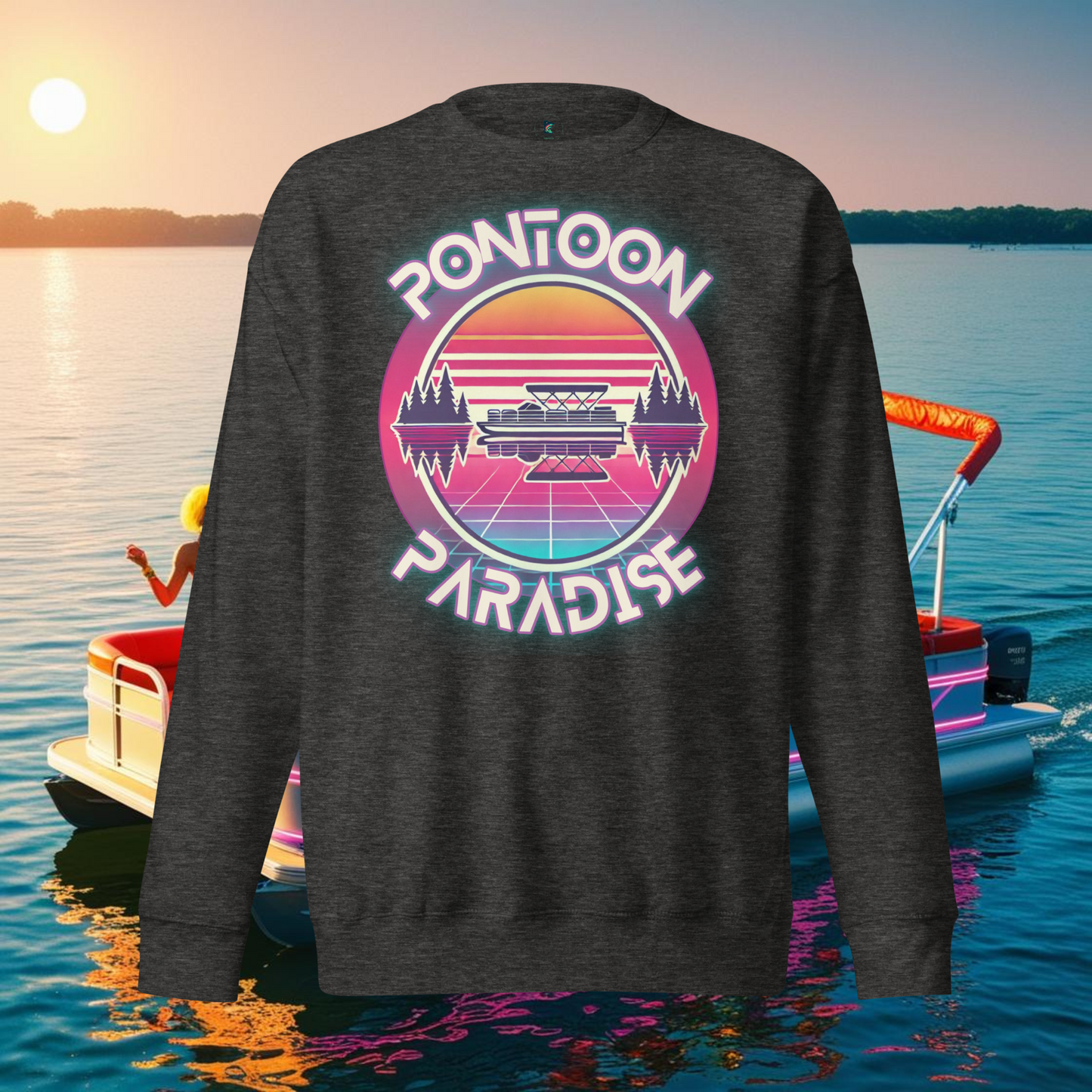 Pontoon Paradise Retro 80s Crewneck